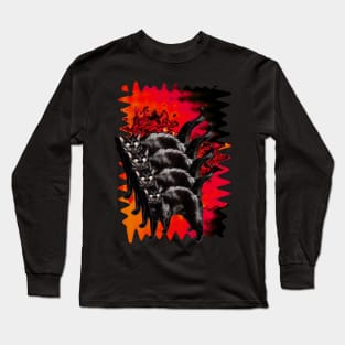 Psychedelic Black Cat Funny Red Melty colorful background surreal collage Long Sleeve T-Shirt